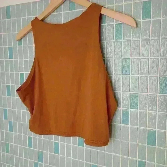 Spandex Blend Sleevelss Crop Tank Top Caramel Brown - Picture 7 of 9
